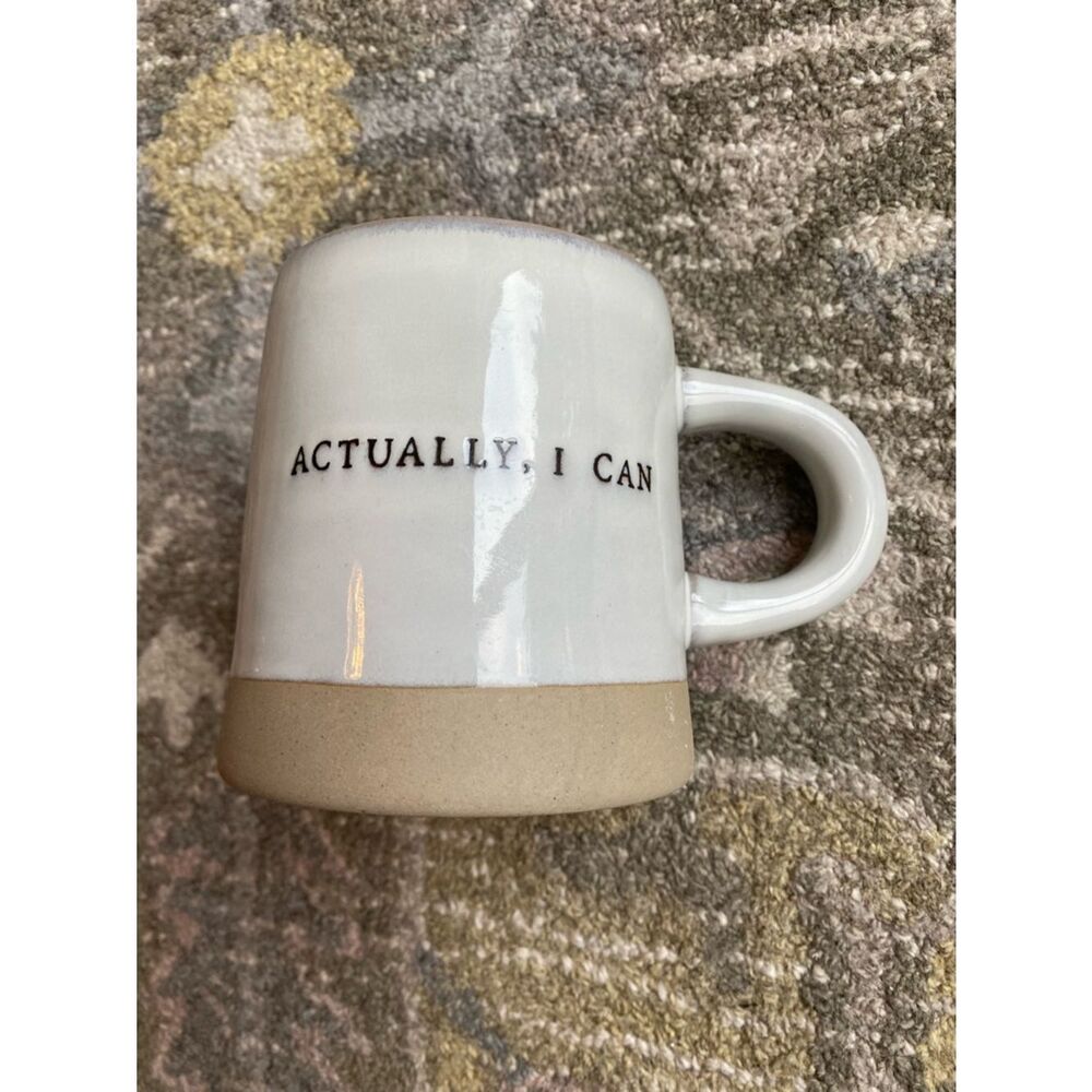 Hearth and Hand oversized Stoneware Mug with "ACTUALLY, I CAN" White and Beige